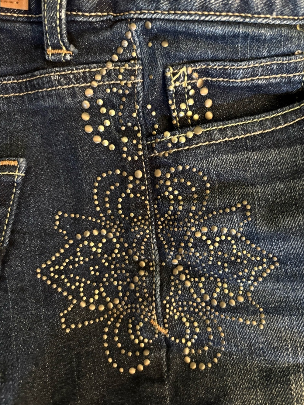 American Eagle Outfitters Dark Blue Denim Short with Studded Floral Detail - Picture 3 of 8